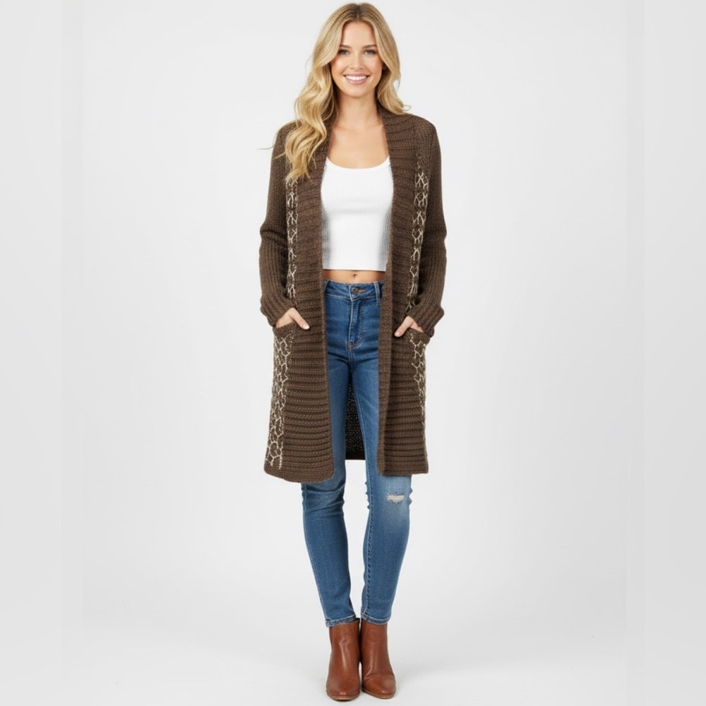 Anthropologie MOTH Brown Knit Duster Sweater
Long Open Front Cardigan Size Small